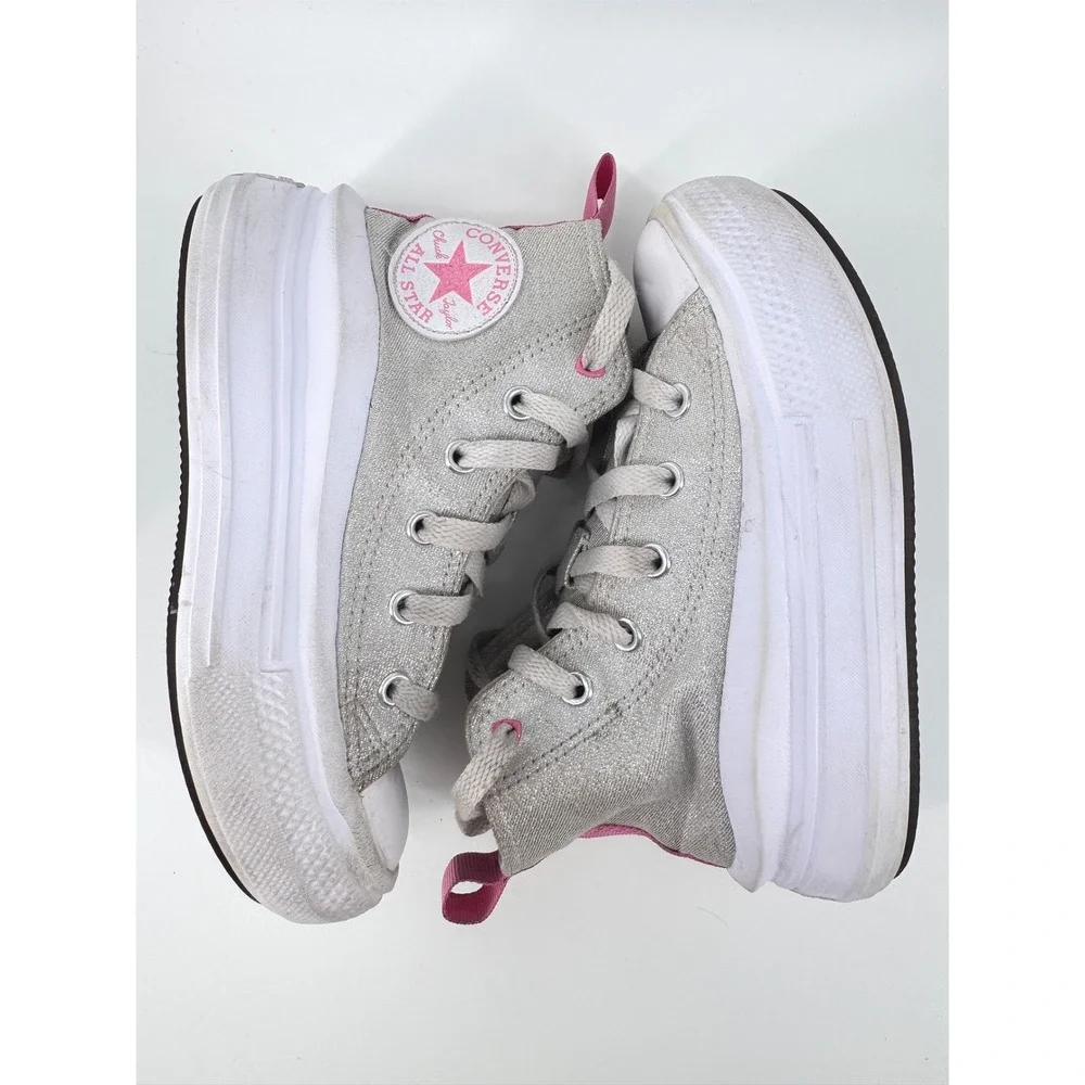 Converse Chuck Taylor All Star Move Kids 10 Silver Glitter Platform Sneakers